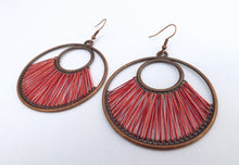 Load image into Gallery viewer, Warm Green & Copper Tone Stretched Cord Round Drop Earrings (multiple colour options)