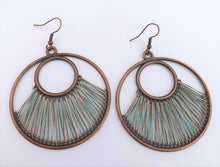 Load image into Gallery viewer, Warm Green & Copper Tone Stretched Cord Round Drop Earrings (multiple colour options)