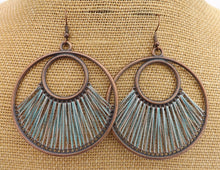 Load image into Gallery viewer, Warm Green & Copper Tone Stretched Cord Round Drop Earrings (multiple colour options)