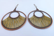 Load image into Gallery viewer, Warm Green & Copper Tone Stretched Cord Round Drop Earrings (multiple colour options)