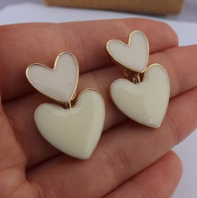 Load image into Gallery viewer, Blue & Gold Tone Enamel Style Heart Earrings (3 colour options)