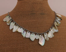 Load image into Gallery viewer, Cream & Green Mother of Pearl Shell on Chain, Collar Necklace