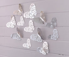 Load image into Gallery viewer, 12x Metallic Mirror Effect Effect Filigree Style Butterfly 3D Wall Decals (3 colour options)