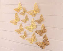 Load image into Gallery viewer, 12x Metallic Mirror Effect Filigree Style Butterfly 3D Wall Decals (4x colour options)