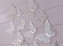 Load image into Gallery viewer, 12x Metallic Effect Cutout Filigree Style Butterfly 3D Wall Decals