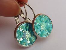 Load image into Gallery viewer, Light Blue 3D AB Lustre Flower Earrings on Lever Back Hooks