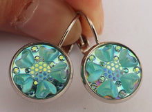 Load image into Gallery viewer, Light Blue 3D AB Lustre Flower Earrings on Lever Back Hooks