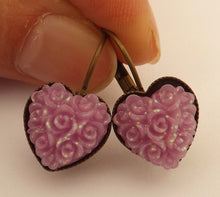 Load image into Gallery viewer, 3D Floral Sparkly Heart Shaped Earrings on Lever Back Hooks (multiple colour options)
