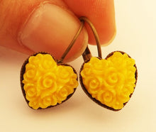 Load image into Gallery viewer, 3D Floral Sparkly Heart Shaped Earrings on Lever Back Hooks (multiple colour options)