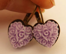 Load image into Gallery viewer, 3D Floral Sparkly Heart Shaped Earrings on Lever Back Hooks (multiple colour options)