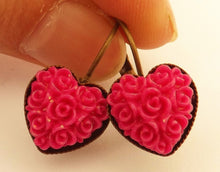 Load image into Gallery viewer, 3D Floral Sparkly Heart Shaped Earrings on Lever Back Hooks (multiple colour options)