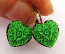 Load image into Gallery viewer, 3D Floral Sparkly Heart Shaped Earrings on Lever Back Hooks (multiple colour options)