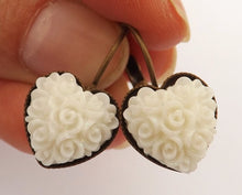 Load image into Gallery viewer, 3D Floral Sparkly Heart Shaped Earrings on Lever Back Hooks (multiple colour options)