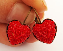 Load image into Gallery viewer, 3D Floral Sparkly Heart Shaped Earrings on Lever Back Hooks (multiple colour options)