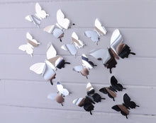Load image into Gallery viewer, 12x Reflective Metallic Mirror Effect Silver 3D Butterfly Wall Decals