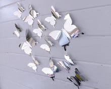 Load image into Gallery viewer, 12x Reflective Metallic Mirror Effect Silver 3D Butterfly Wall Decals