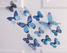 Load image into Gallery viewer, 12x Blue 3D Butterfly Wall Decals