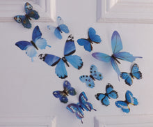 Load image into Gallery viewer, 12x Blue 3D Butterfly Wall Decals