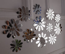 Load image into Gallery viewer, 12x Reflective Silver Metallic Mirror style 3D Flower Wall Decals