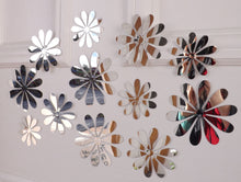 Load image into Gallery viewer, 12x Reflective Silver Metallic Mirror style 3D Flower Wall Decals