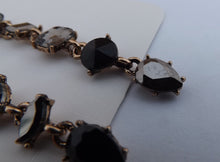 Load image into Gallery viewer, Black & Grey Rhinestones, Gold Tone Long Drop Earrings