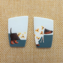 Load image into Gallery viewer, Dachshund Dog in Hoodie Acrylic Stud Earrings