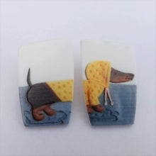 Load image into Gallery viewer, Dachshund Dog in Yellow Raincoat Acrylic Stud Earrings