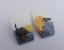 Load image into Gallery viewer, Dachshund Dog in Yellow Raincoat Acrylic Stud Earrings