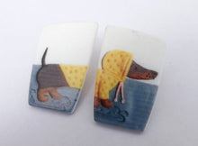 Load image into Gallery viewer, Dachshund Dog in Yellow Raincoat Acrylic Stud Earrings