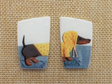 Load image into Gallery viewer, Dachshund Dog in Yellow Raincoat Acrylic Stud Earrings
