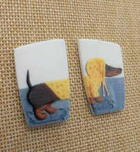Load image into Gallery viewer, Dachshund Dog in Yellow Raincoat Acrylic Stud Earrings
