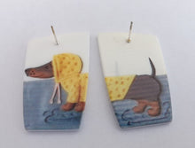 Load image into Gallery viewer, Dachshund Dog in Yellow Raincoat Acrylic Stud Earrings