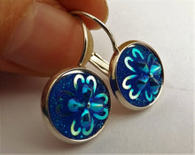 Load image into Gallery viewer, Dark Blue 3D AB Lustre Flower Earrings on Lever Back Hooks