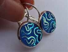 Load image into Gallery viewer, Dark Blue AB Lustre Squiggle Earrings on Lever Back Hooks