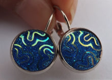 Load image into Gallery viewer, Dark Blue AB Lustre Squiggle Earrings on Lever Back Hooks