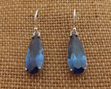 Load image into Gallery viewer, Dark Blue Faceted Crystal Drop Earrings on Sterling Silver Hooks