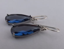 Load image into Gallery viewer, Dark Blue Faceted Crystal Drop Earrings on Sterling Silver Hooks