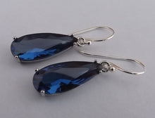 Load image into Gallery viewer, Dark Blue Faceted Crystal Drop Earrings on Sterling Silver Hooks