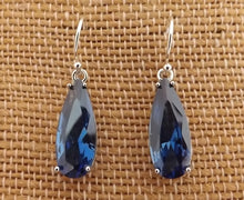 Load image into Gallery viewer, Dark Blue Faceted Crystal Drop Earrings on Sterling Silver Hooks