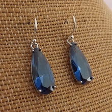 Load image into Gallery viewer, Dark Blue Faceted Crystal Drop Earrings on Sterling Silver Hooks