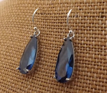Load image into Gallery viewer, Dark Blue Faceted Crystal Drop Earrings on Sterling Silver Hooks
