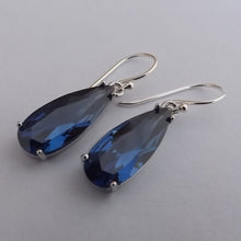 Load image into Gallery viewer, Dark Blue Faceted Crystal Drop Earrings on Sterling Silver Hooks