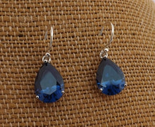 Load image into Gallery viewer, Dark Blue Faceted Crystal Teardrop Earrings with Sterling Silver Hooks