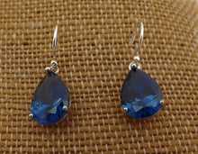 Load image into Gallery viewer, Dark Blue Faceted Crystal Teardrop Earrings with Sterling Silver Hooks