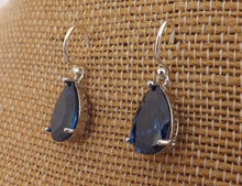 Load image into Gallery viewer, Dark Blue Faceted Crystal Teardrop Earrings with Sterling Silver Hooks