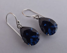 Load image into Gallery viewer, Dark Blue Faceted Crystal Teardrop Earrings with Sterling Silver Hooks