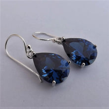 Load image into Gallery viewer, Dark Blue Faceted Crystal Teardrop Earrings with Sterling Silver Hooks