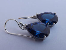 Load image into Gallery viewer, Dark Blue Faceted Crystal Teardrop Earrings with Sterling Silver Hooks