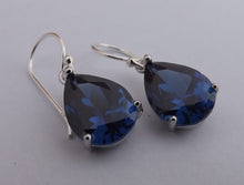 Load image into Gallery viewer, Dark Blue Faceted Crystal Teardrop Earrings with Sterling Silver Hooks