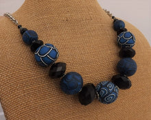 Load image into Gallery viewer, Dark Blue & Black Kathryn Design Chunky Bead Necklace with Chain